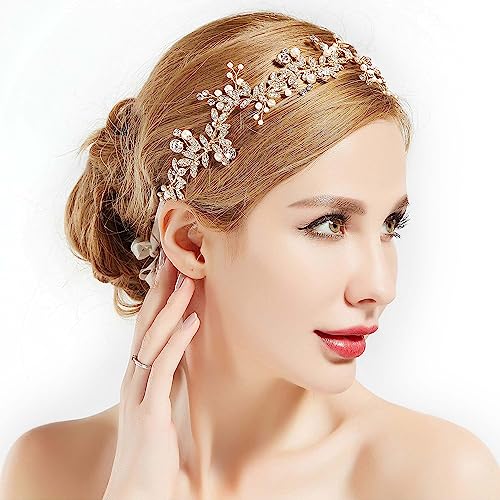 Gold Bridal Headpiece - Handmade Wedding Hair Vine with Crystals