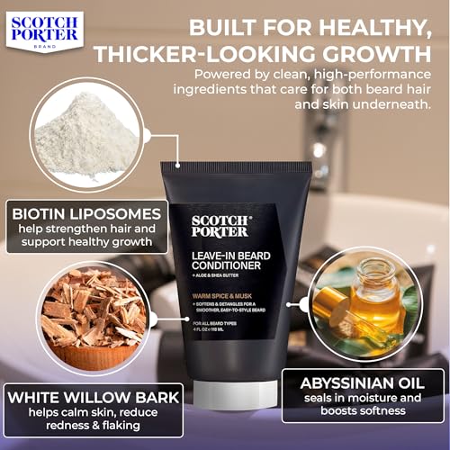 Scotch Porter Restorative Leave-In Beard Conditioner ? Deep Conditioning Softener with Lightweight Feel, Reduces Frizz & Provides Long-lasting Hydration & Shine to Dull, Dry, Coarse Beards ? 4 oz.