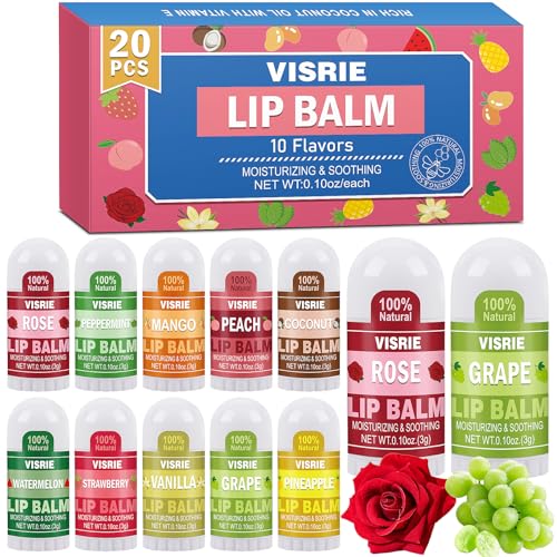 20-Pack Mini Lip Balm with 10 Flavors - Moisturizing Care