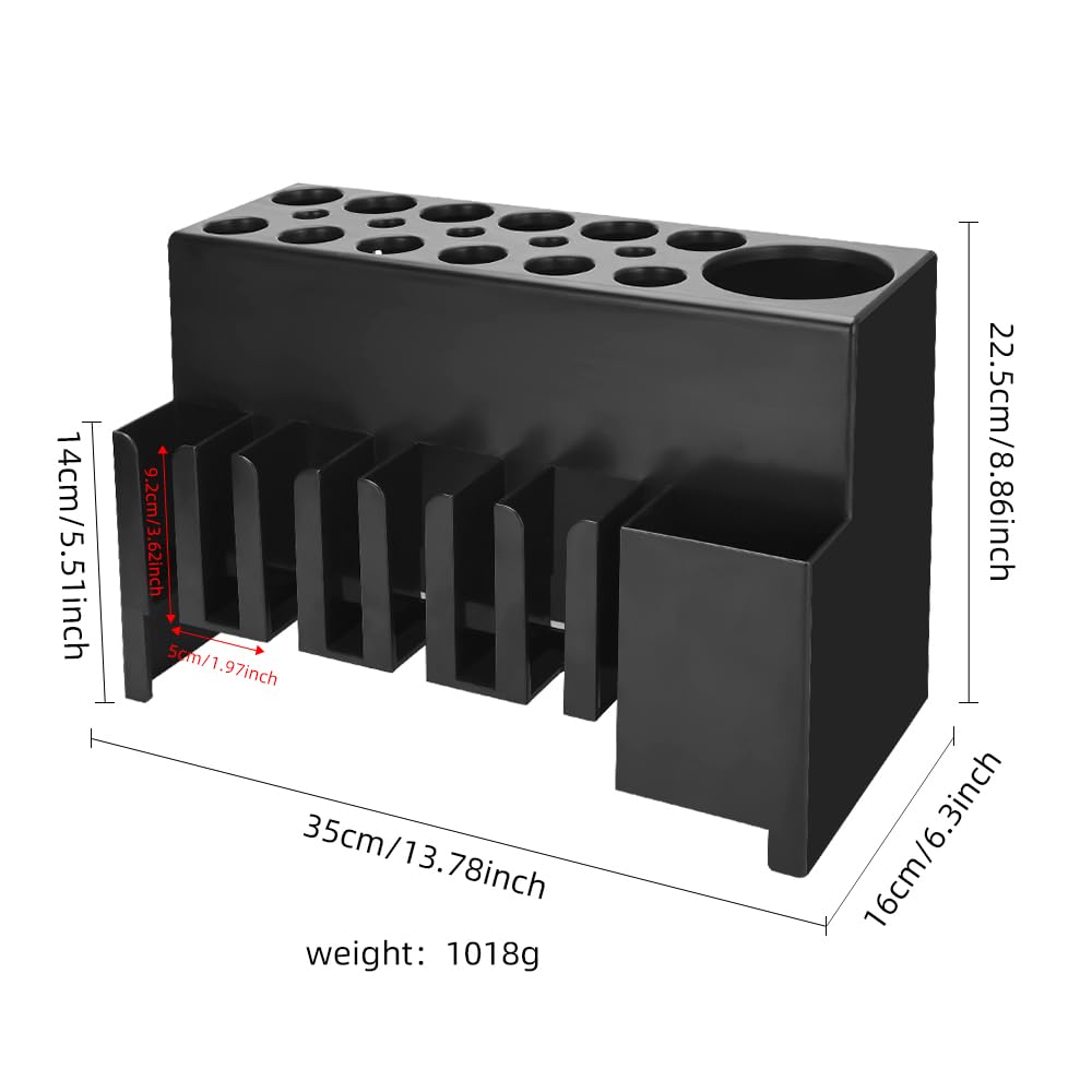 CGBARBER Wall Mounted Hair Clipper Storage Rack, Multi-Slot Hair Styling Tool Organizer Holder for Barbers, Heavy Duty Holder for Hair Dryer, Brush & Trimmer - Black