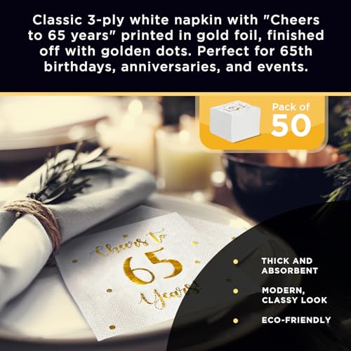 Cheers to 65 Years Cocktail Napkins - 50-Pack 3-Ply Party Supplies