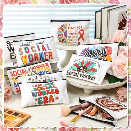 Social Worker Makeup Bags - 10 Pcs Canvas Pouch Set for Gifts