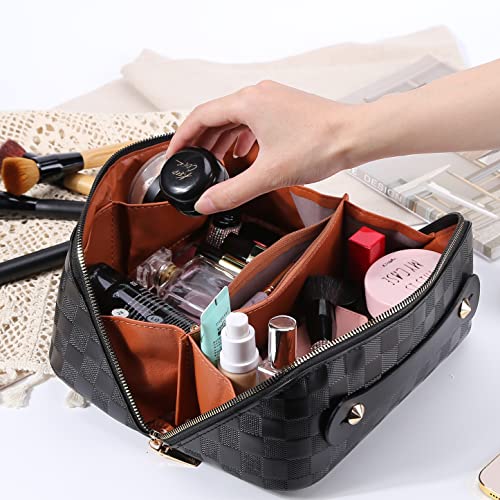 Cessfle Large Capacity Travel Cosmetic Bag with Handle & Divider – Black