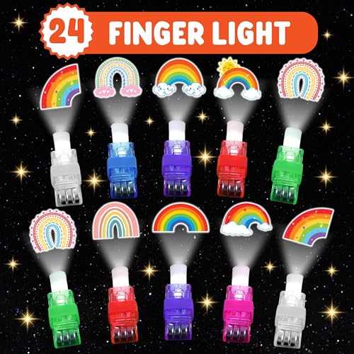 Rainbow Party Favors Set with 24 LED Finger Lights & 48 Glow Tattoos