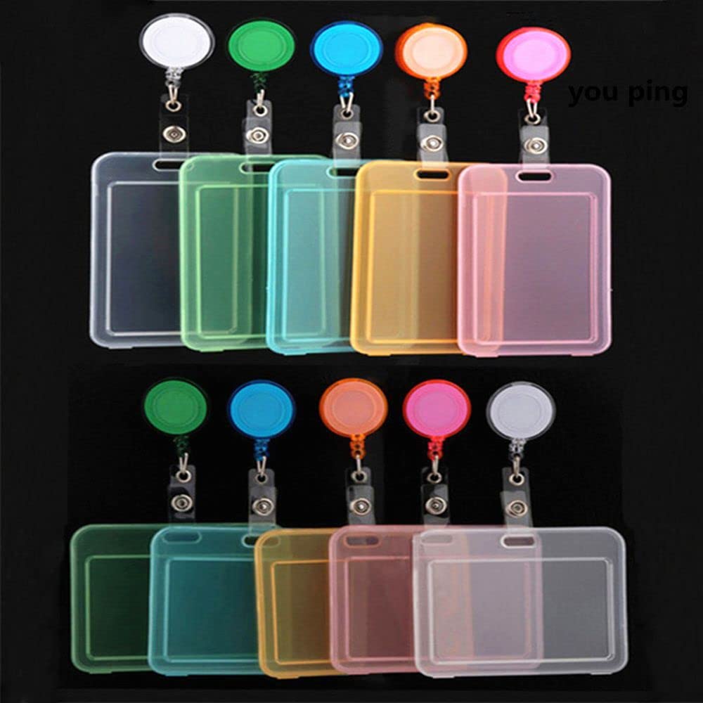 Transparent Protective Credit Cards Protector Card Storage Case Work ID Card with Chain Retractable(Green-Horizontal)