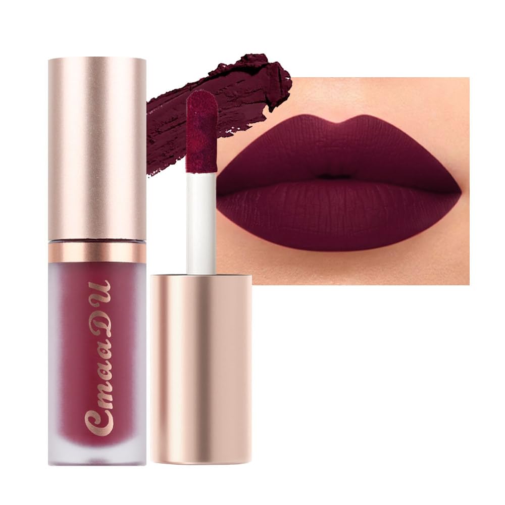 Dark Sexy Red Matte Liquid Lipstick - 24 Hour Silky Velvet Finish for All Skin Tones | Long-Lasting Gloss Set