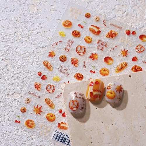 1 Sheets Autumn Nail Art Stickers Embossed Strawberry Cherry Maple