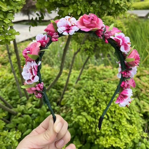 Hot Pink Flower Fairy Crown Headband - Floral Hair Accessory for Weddings & Festivals