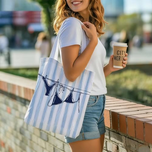 Beachy Blue Coastal Tote Bag - Reusable Shopping Bag for Women