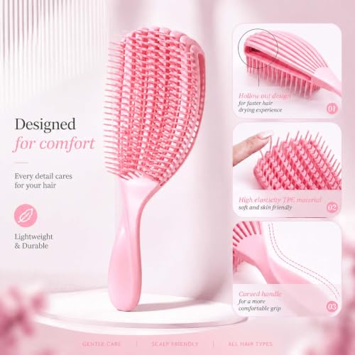 YeeSupe Pink Small Curved Vented Afro Hair Brush for Wet & Dry Textured Hair