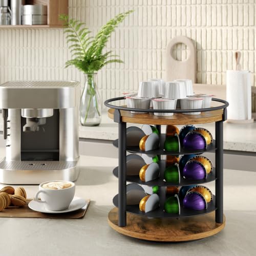360° Rotating Coffee Pod Holder for K Cup & Nespresso Pods - Rustic Brown
