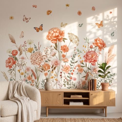 Boho Large Flowers Wall Decals – Removable Floral Stickers for Kids Room