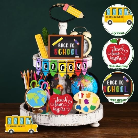 14-Piece Back to School Wooden Tiered Tray Decor Set