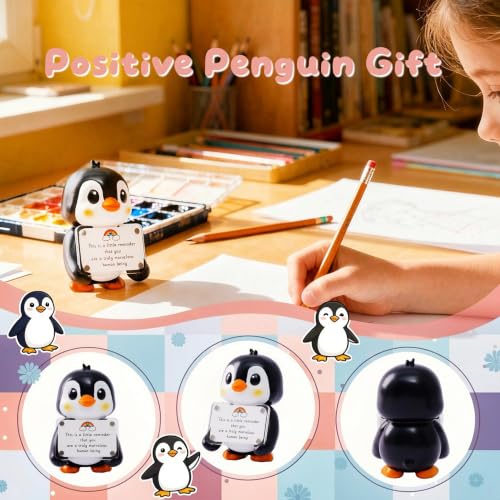 Positive Penguin Figurine - 3.9" Hand-Painted Resin with Magnetic Frame & Cards