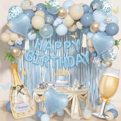 Amandir Blue Birthday Decorations Set with Balloons & Cake Topper