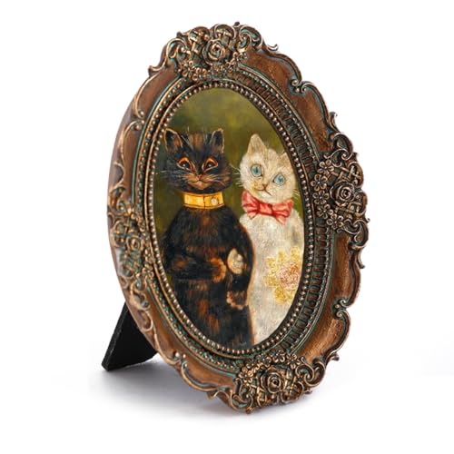 VINLIFE Vintage Oval Mini Picture Frame 2.5x3.5 - Bronze Floral Design
