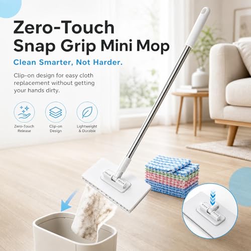 Mini Lazy Mop with Clip-on Grip & Zero-Touch Cloth Change