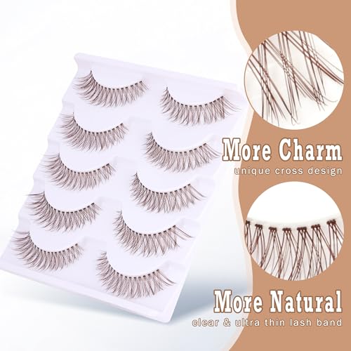 Newcally B-Natural Brown False Eyelashes - Wispy Cat Eye Faux Mink, Short & Curly
