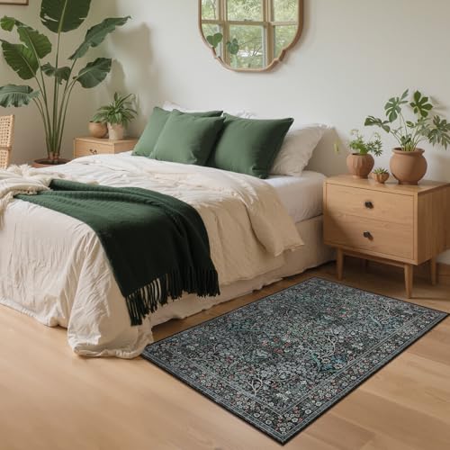 GarveeHome Vintage Floral 2x3 Area Rug - Soft, Washable, Non-Slip