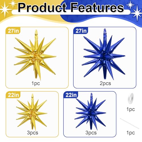 9-Piece Navy Blue & Gold Star Balloons Set - 27" & 22" Mylar Party Decor