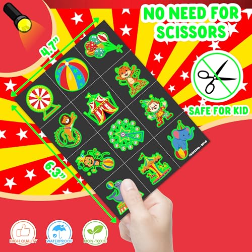 91TATTOOS 96 PCS Glow in the Dark Temporary Tattoos - Carnival Circus Clown, Luminous