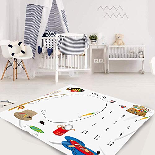 Fishing Baby Monthly Milestone Blanket, 48x40in Flannel Newborn Memory Blanket