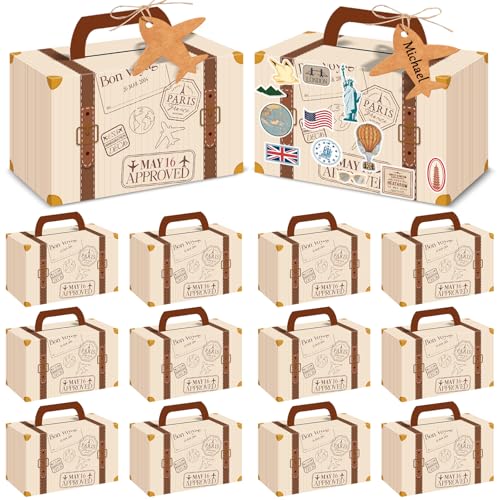 12Pcs Vintage Travel Suitcase Gift Boxes with Tags & Stickers