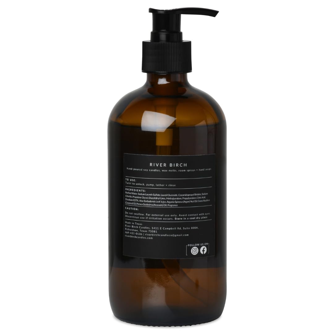 Natural Hand Soap - River Birch Sea Salt & Citrus Scent - Moisturizing Vegan Formula | 16 Fl Oz Amber Glass Dispenser