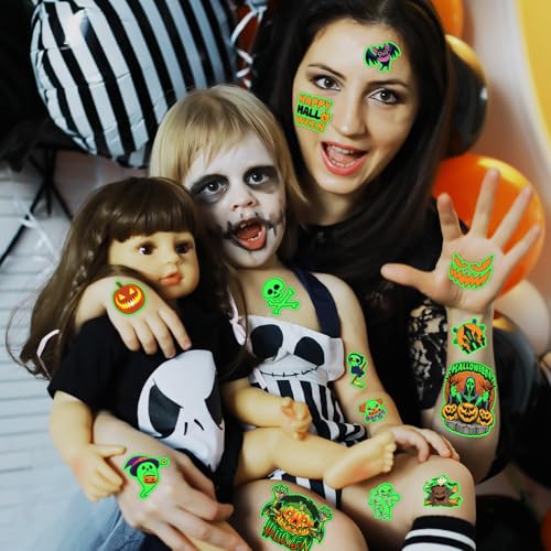 Glow in the Dark Halloween Temporary Tattoos for Kids - 340 Pack