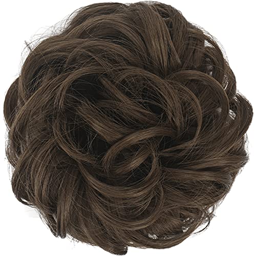 FESHFEN Messy Bun Hair Piece - Wavy Synthetic Chignon Scrunchies for Instant Volume, Elastic Ponytail Bun Hair Extensions Thick Hairpieces for Women, Medium Brown 1.50 oz