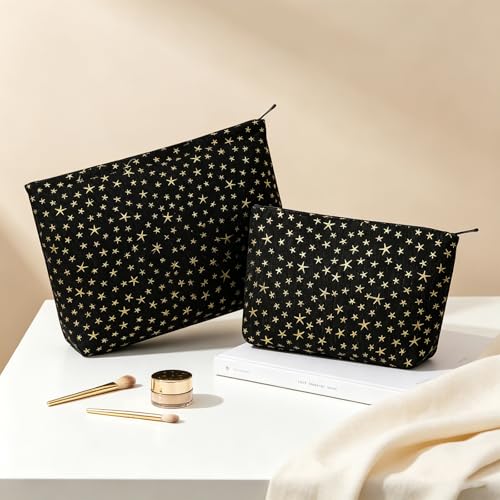 Wudygirl 2-Piece Travel Makeup Bag Set - Black Star Cosmetic Pouch Organizer