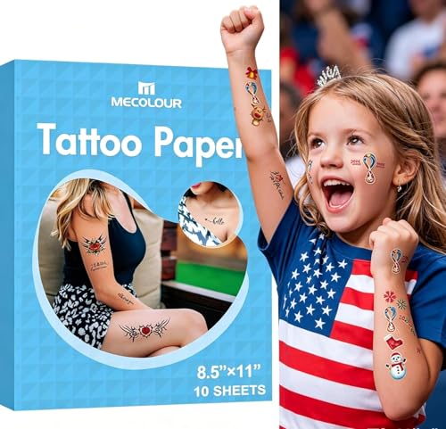 MECOLOUR Printable Temporary Tattoo Paper for Laser Printers - White, 10 Sheets