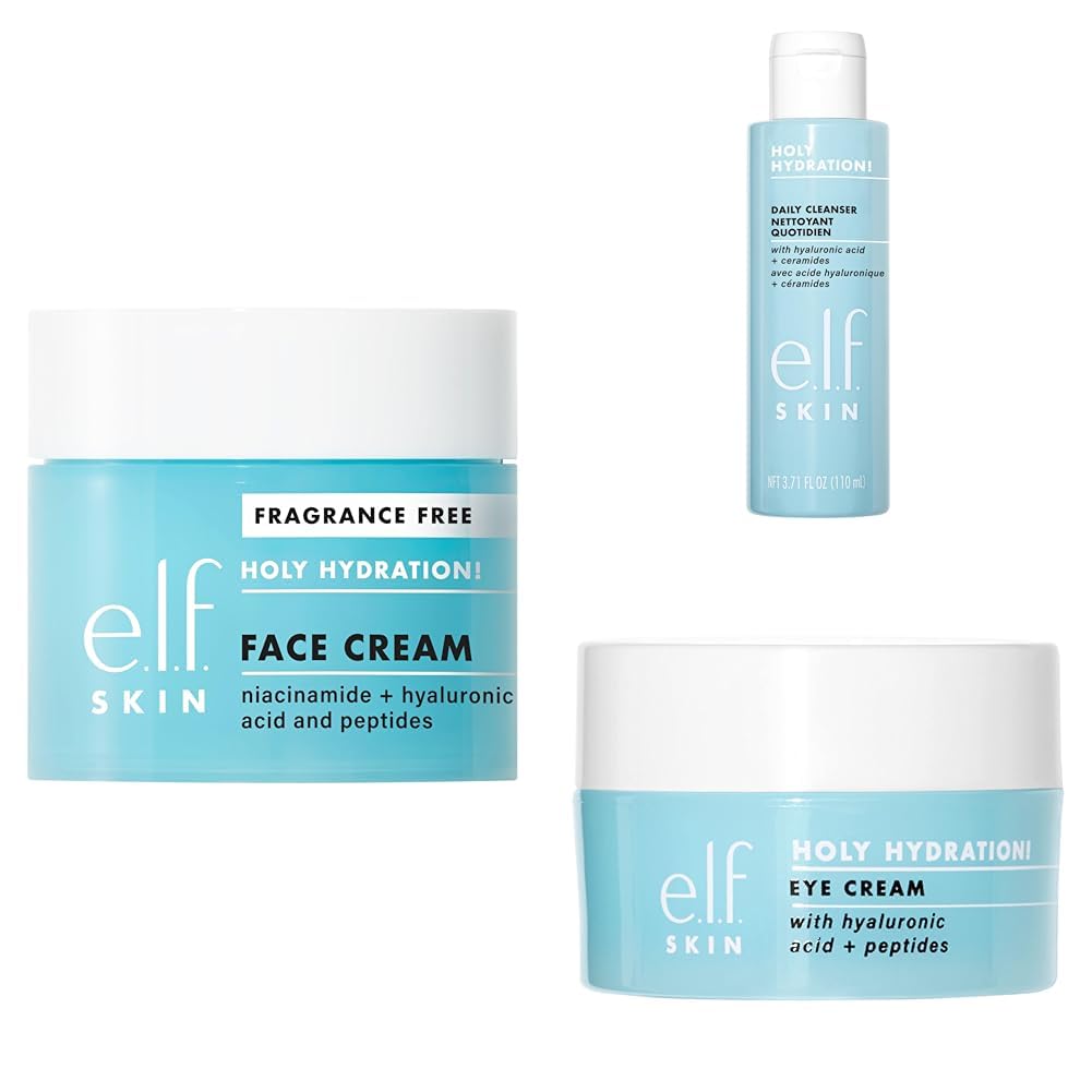 e.l.f. SKIN Holy Hydration! Trio - Fragrance-Free Moisturizer, Daily Cleanser & Eye Cream | Vegan & Cruelty-Free