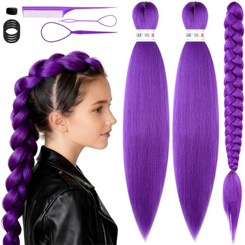 Maffuno 26in Pre-Stretched Purple Hair Extensions for Braids Halloween Cosplay (3 Pack)