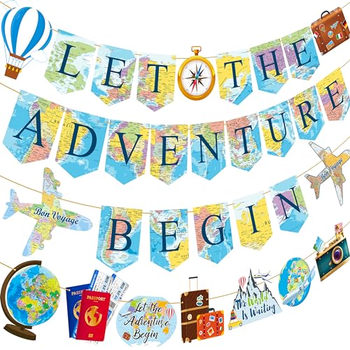 Let The Adventure Begin Banner Set - 4 Travel Themed Party Decorations