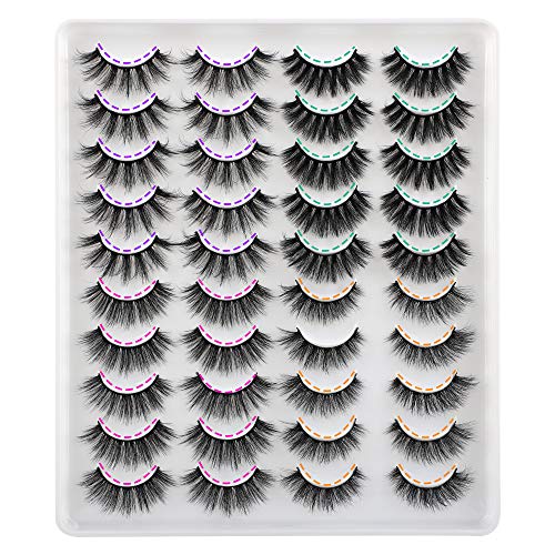 JIMIRE 20 Pairs False Eyelashes 4 Styles Mink Fluffy Pack 3D Volume
