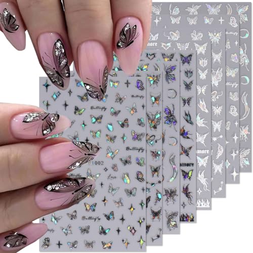 3D Butterfly Nail Art Stickers - Self-Adhesive Glitter Decals
