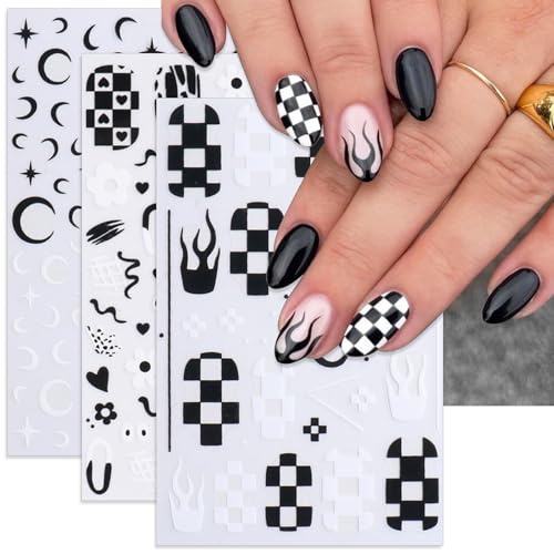 Gothic Flame Star Checkerboard Nail Stickers - 3 Sheets