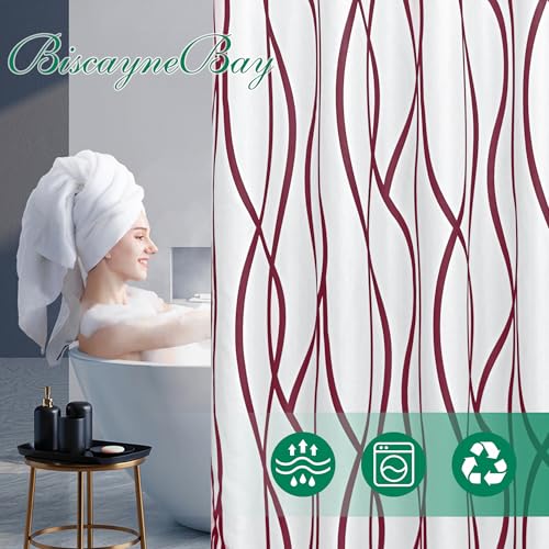 Biscaynebay Burgundy & White Modern Shower Curtain - 72"x72" Luxury Linen