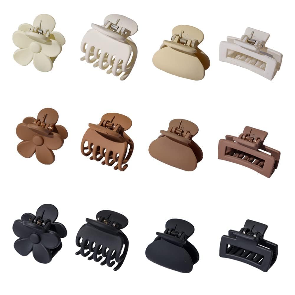 Mini Claw Clips for Thin to Medium Hair - 12 Pack 1.5 Inch Matte Jaw Clips for Women | Nonslip Styles