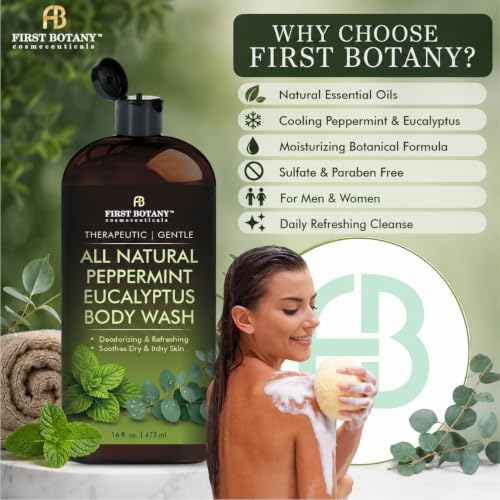 First Botany Natural Body Wash Peppermint Eucalyptus 16 fl oz - Fights Odor & Skin Issues