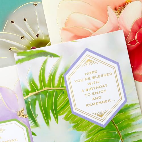 Hallmark Spiritual Birthday Cards Assorted 16-Pack with Floral Designs