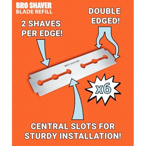 BRO SHAVER 3.0 +6 Blades, Back Shaver for Men (DIY) Back & Body Hair Trimmer. Shave Wet or Dry. Uses Double Edge Razor Blades. Ergonomic Handle, Includes Blades