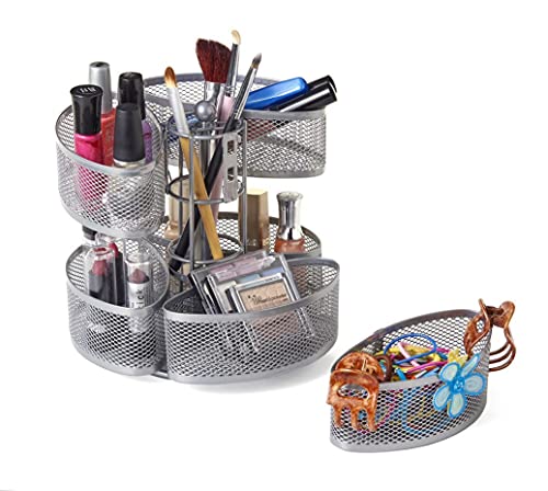 Nifty Carousel Organizer – Silver 360-Degree Spinning Makeup Storage