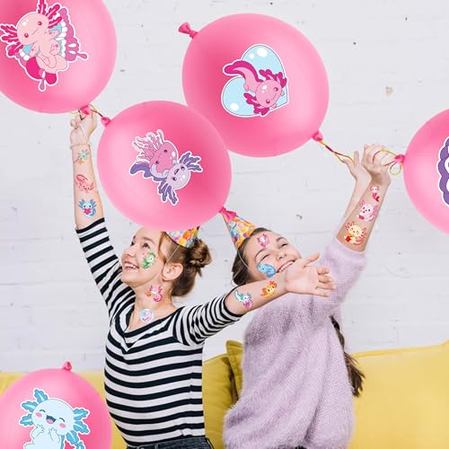 Axolotl Party Favor Pack - 24 Pink Punch Balloons & 48 Tattoos