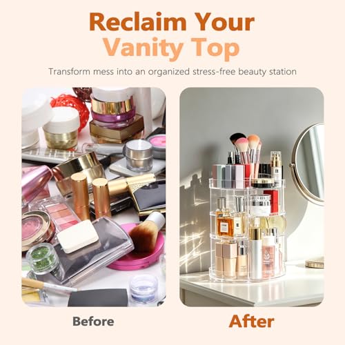 DOZZZ 7-Layer Large Capacity Rotating Makeup Organizer - Acrylic Cosmetic Storage Case