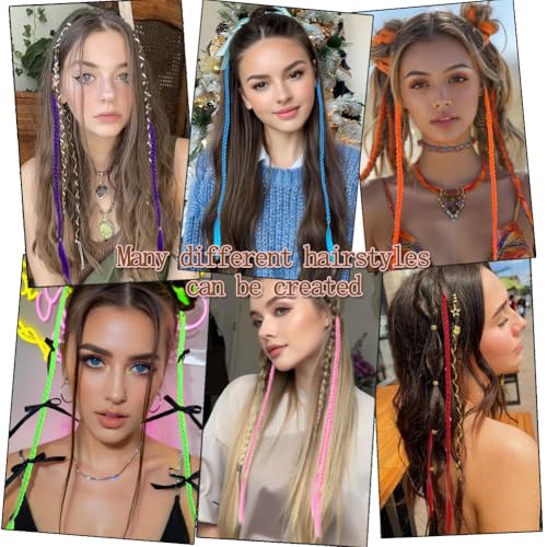 20 Inch Colorful Braided Hair Extensions - 12 Pcs Clip-in Synthetic Braids