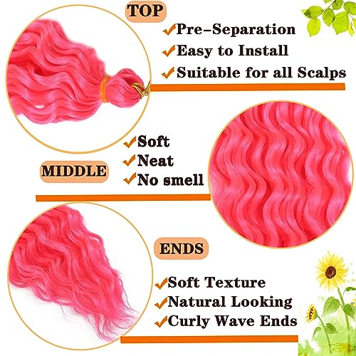 Paraglame 18-Inch Hot Pink Deep Wave Crochet Braiding Hair - 3 Pack