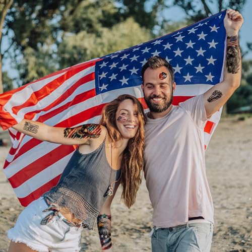 Atydkug Independence Day Temporary Tattoos for Women & Men - 77 Sheets Patriotic Body Art, 17 Large & 60 Small American Flag & Eagle Designs