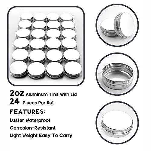 24 Pack 2oz Aluminum Balm Tins for Lip Balm & Cosmetics